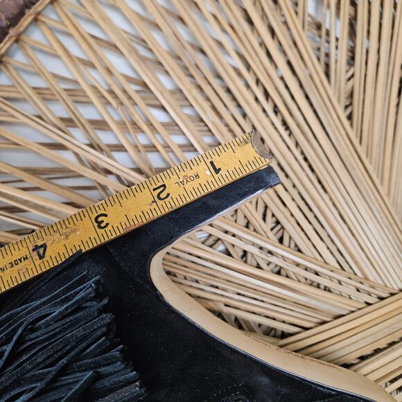 Sam Edelman Kandice Suede Fringe Ankle Bootie Pumps 7.5 Black Boots Heels - Picture 11 of 11